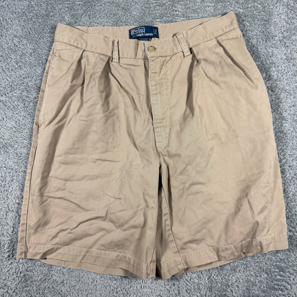 VTG Polo Ralph Lauren Tyler Shorts Men 32 Tan Khaki Double Pleated Chino Casual